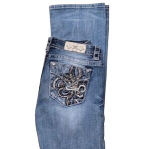 Miss Me Signature Bootcut Jeans Women’s 27x31 Mid Rise Blue Denim Embellished